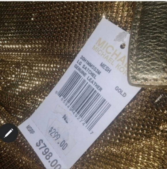 🍁🍂💣💫👀800$NWT !! SUPER RARE HTF!! MICHAEL KORS GOLD LEATHER MESH SATCHEl - Picture 9 of 11